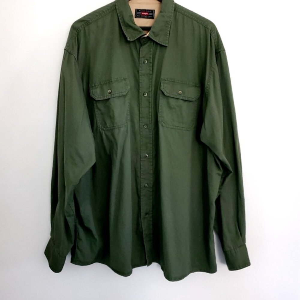 Wrangler Men 2XL Field Green Cotton Casual/Work Button Front Long Sleeve Shirt